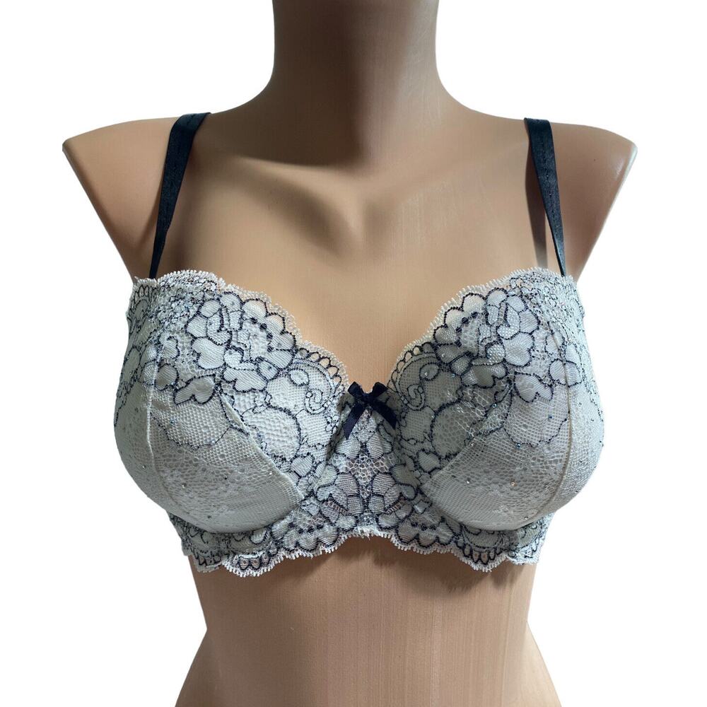 Victoria's Secret Dream Angels Multi-Way Strapless Lace Bra 32DD White Black - Picture 1 of 8